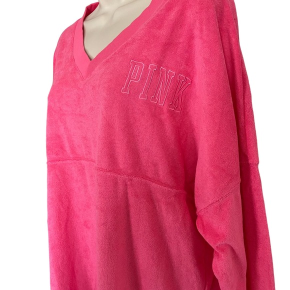 PINK Victoria's Secret Women's V-Neck Sweatshirt Size Medium Terry NWT - Picture 2 of 6